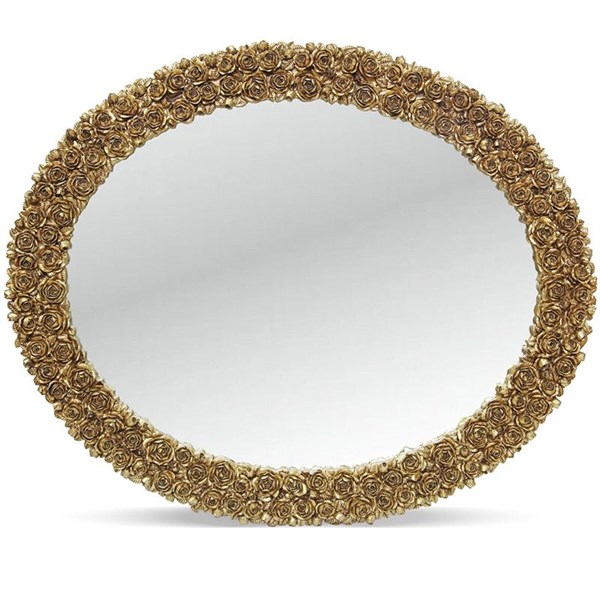 Gül Desenli Oval Ayna Altın