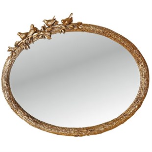 Kuş Figürlü Dekoratif Ayna Altın